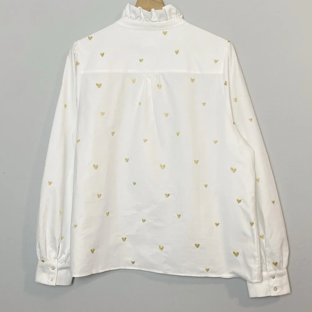 Sezane Chlo Gold Hearts Embroidered Shirt - Picture 9 of 12